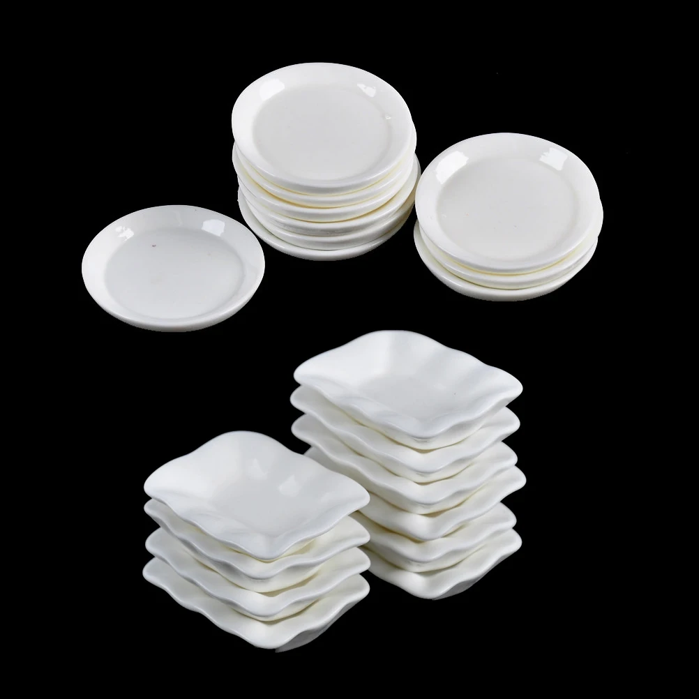 

10PCS Trays Plates Doll Mini Food White Dishes Tableware Kitchen Toys Doll House Dollhouse Miniature Accessories