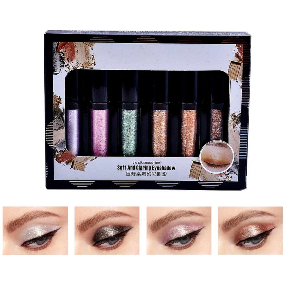 

6 Pcs/Set Diamond Pendulum Eye Shadow Carry Bright Eyes Deepen Outline Durable Waterproof Eye Shadow Fluid Gift Box Package
