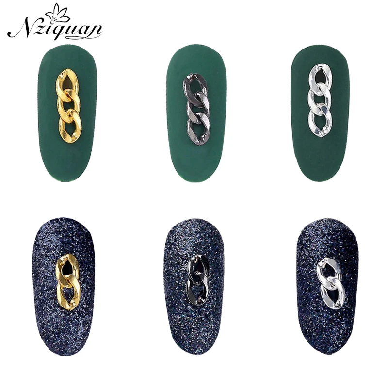 

NIZIQUAN 20PCS Nail Art Metal Chain Gold Silver Black Retro Punk Style 3DDIY Glamour Nail Art Decoration Accessories