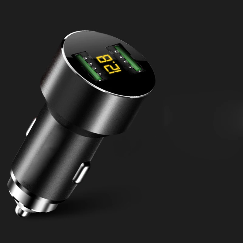 5V3. 4A цельнометаллическое двойной зарядное устройство usb светодиодный дисплей Мобильный телефон зарядка автомобиля Зарядка для iPhone samsung Xiaomi huawei OnePlus htc - Тип штекера: Black