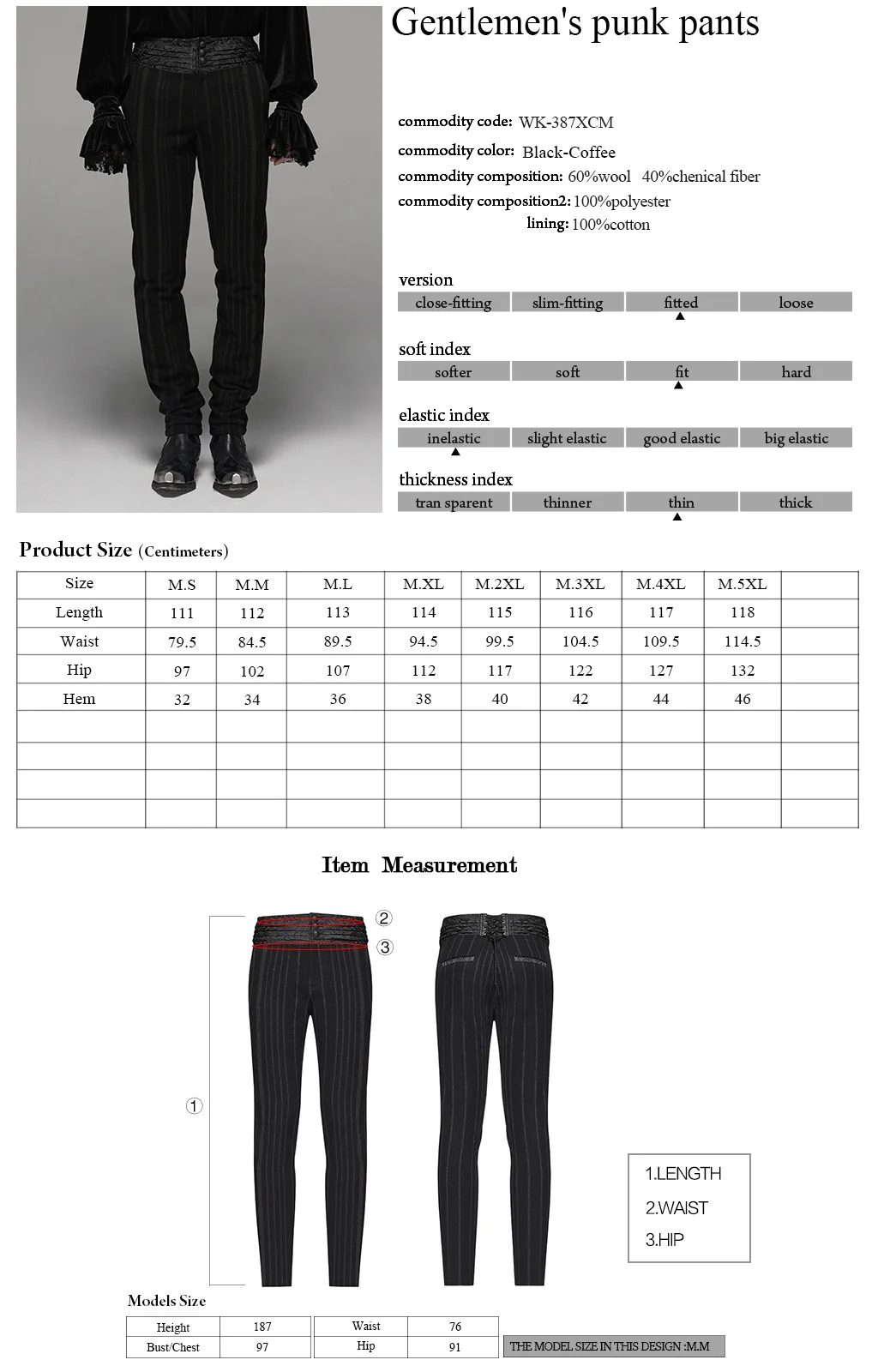

PUNK RAVE Men's Gentlemen's Punk Pants Striped Jacquard Pattern Retro Gentleman Dinne Party Pants Stage Performance Mens Pants