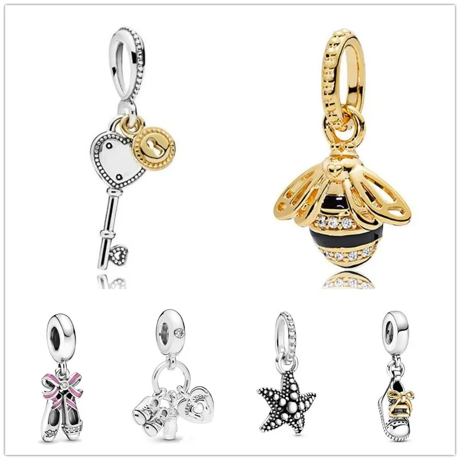 

Authentic 925 Sterling Silver Gold Color Key To My Love Heart Pendant Charm Bead Fit Pandora Bracelet & Necklace Jewelry