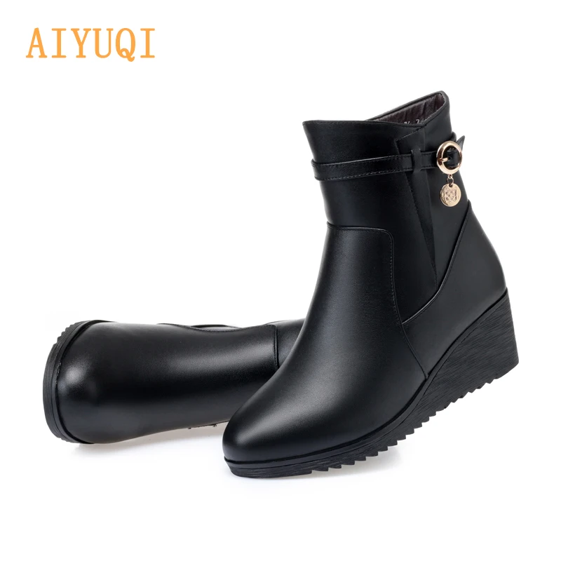 Зимние Повседневные женские сапоги из натуральной кожи на молнии сбоку