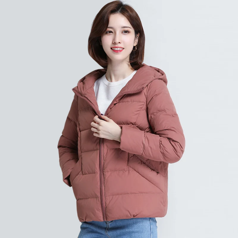 XXXL Осень и зима Женская мода с капюшоном 90% белый утиный пух пальто для женщин