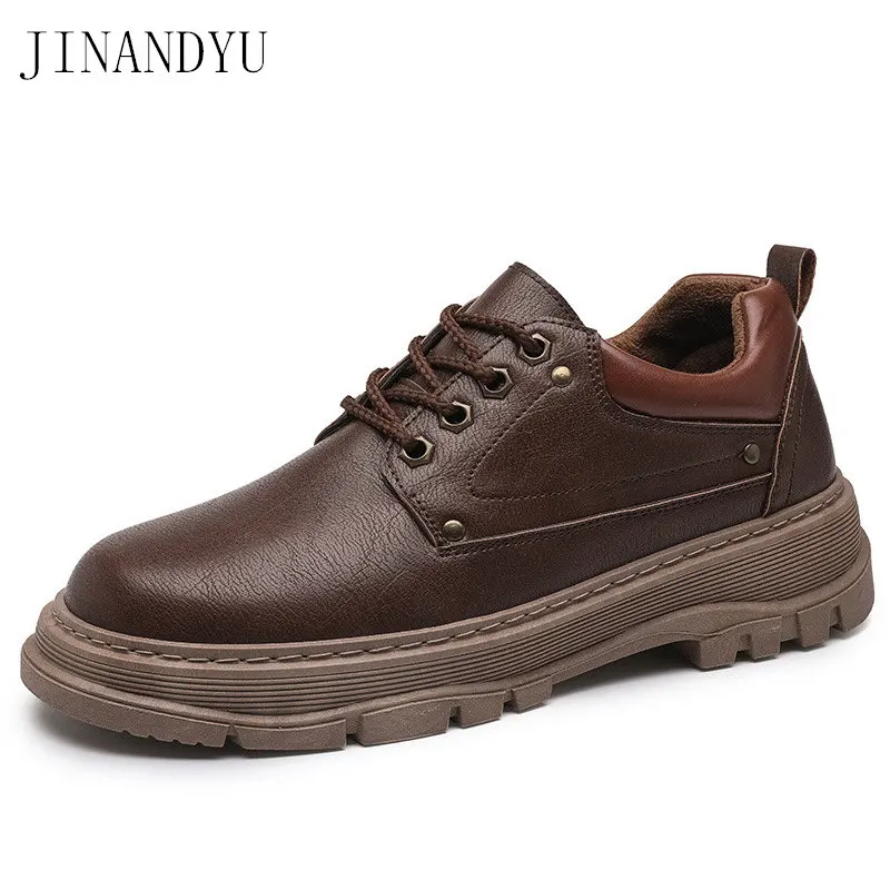 

Black Brown Casual Shoes for Men Thick Buttom Wear-resistant Outdoor Shoes Men Original British Style Lace Up Mens Shoes Fashion