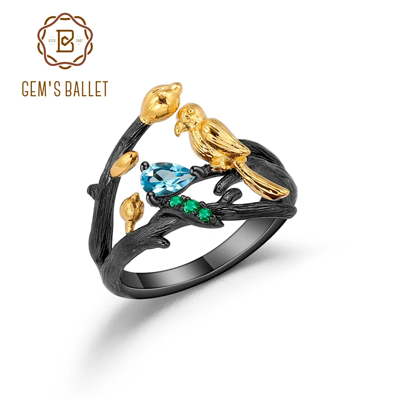 Женское кольцо из серебра 925 пробы с натуральным швейцарским голубым