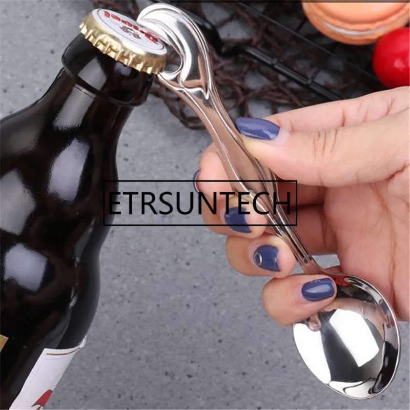 

100pcs 2 in 1 Stainless Steel Spoon Round Head Ice Cream Spoon Beer Bottle Opener Tableware Kitchen Tool Wholesale