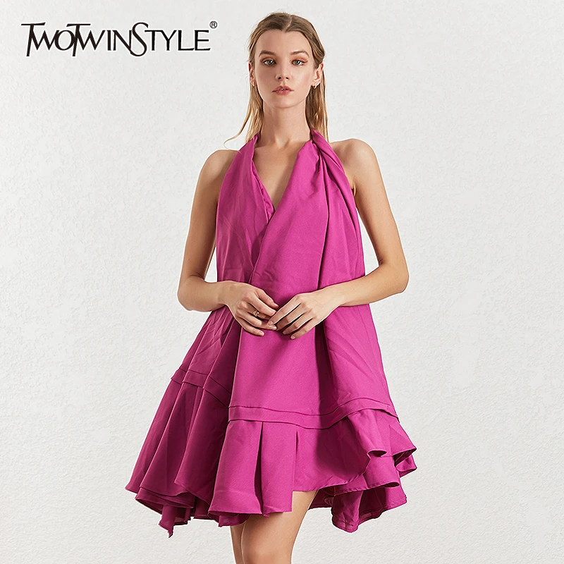 TWOTWINSTYLE сексуальное платье с открытой спиной женское v образным вырезом без
