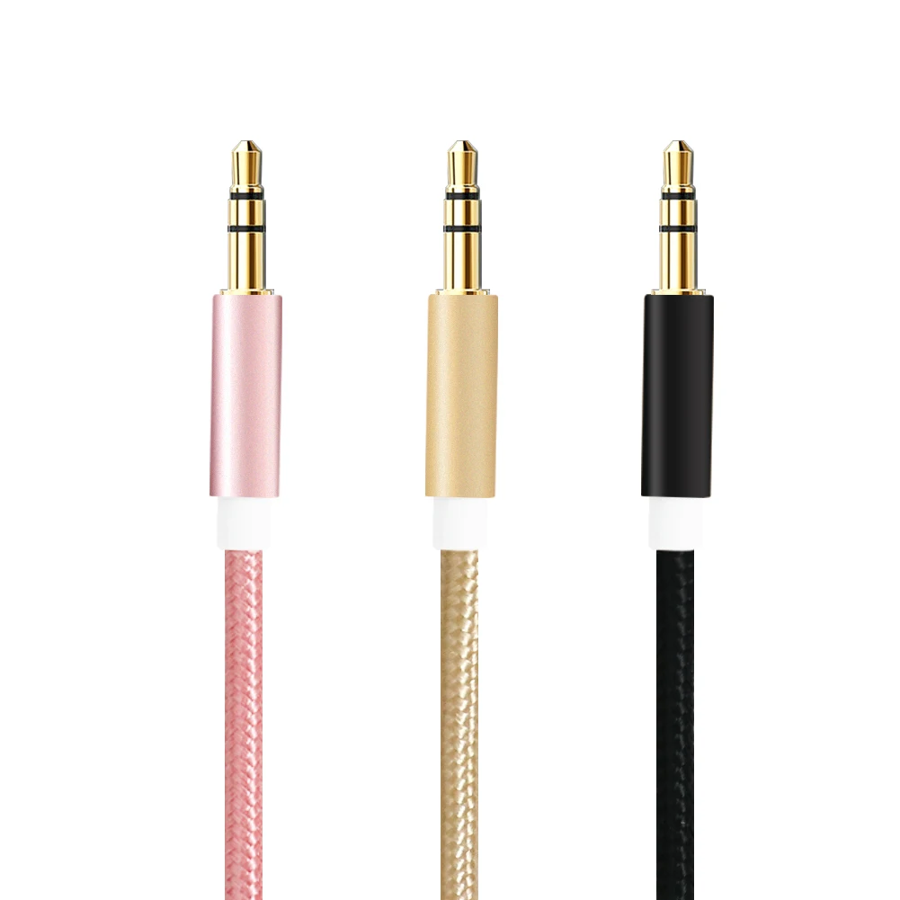 Nylon Jack Audio Cable 3.5 mm to 3.5mm Aux Cable 2m 3m Male to Male Kabel Gold Plug Car Aux Cord for Phone