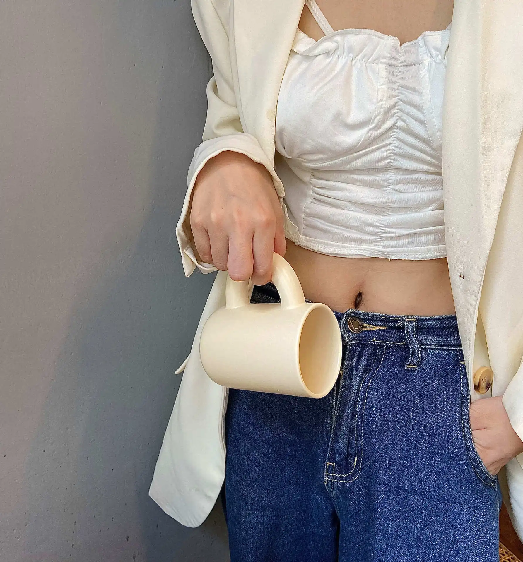 Скандинавская сетка Ins красная большая кружка с ушками керамическая Толстая