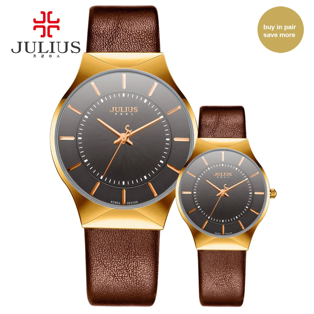 JULIUS JA-577 Couple Lover Silver Black Ultra Thin Mesh Stainless Steel Quartz Analog Waterproof Fashion Casual Luxury Watch
