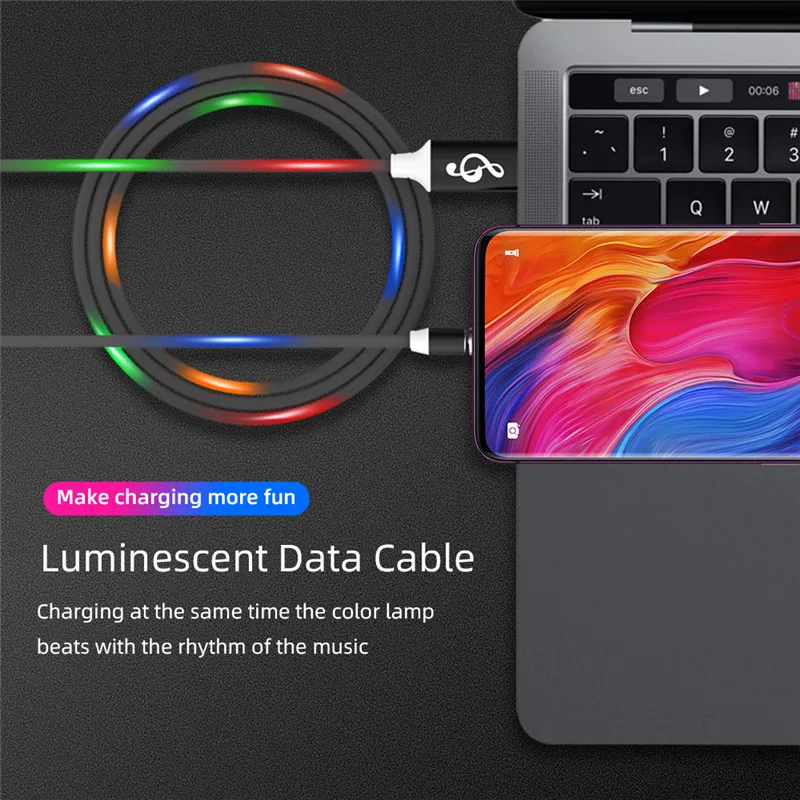 Магнитный зарядный кабель USB Type-C со светодиодной подсветкой Micro для Samsung S10 S9 с
