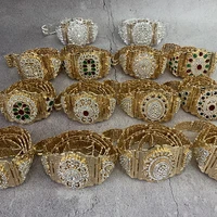 moroccan style gold small belt ladies wedding decoration metal belt rhinestone diamond noble carved pattern caftan waist chain