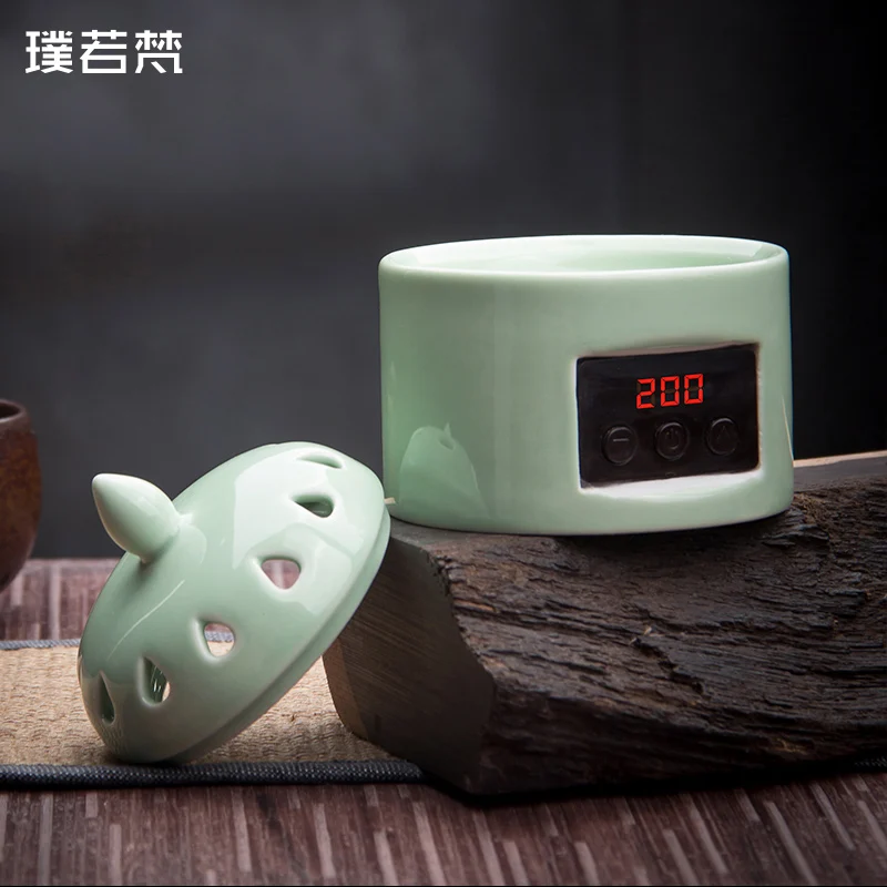 Электрическая керамическая курильница буддистская зеленая портативная