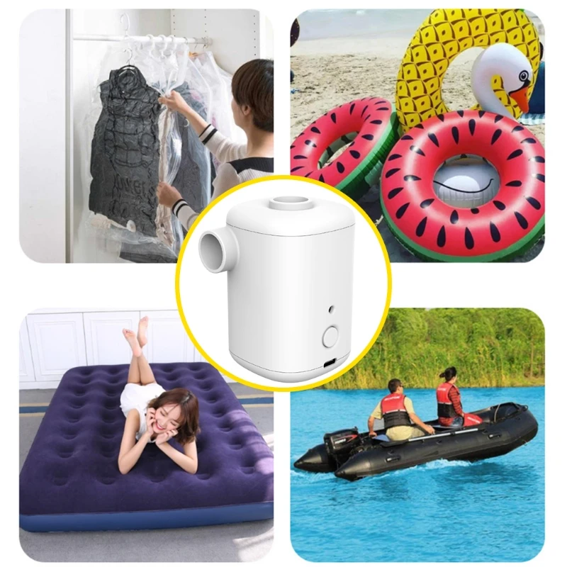 

Q5WD Portable Wireless Mini Electric Air Mattress Pump with 3000mAh Battery USB Rechargeable 4 Nozzles Quick Inflator Deflator