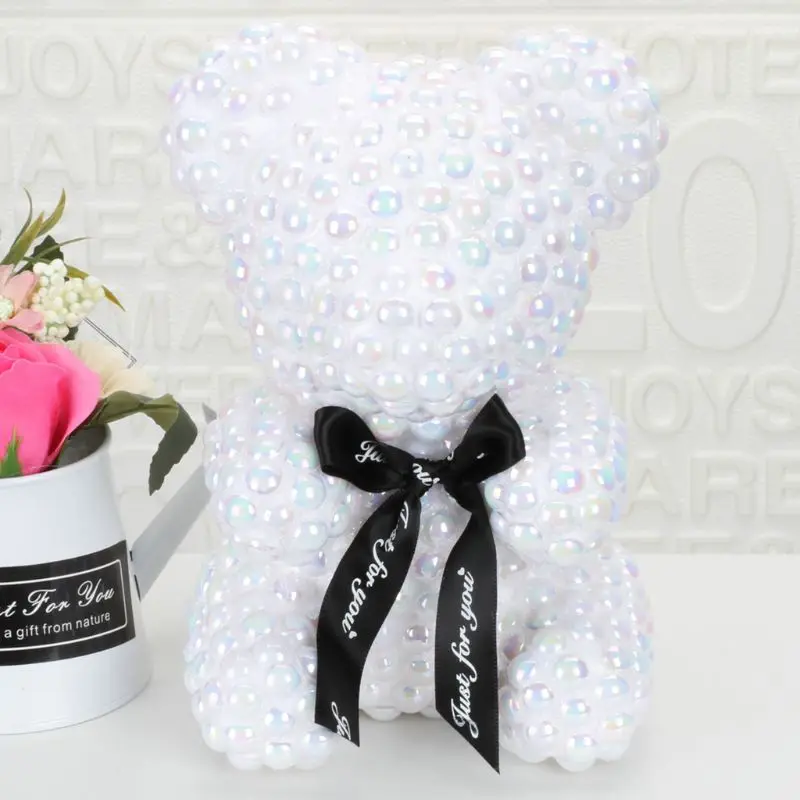 

21cm Foam Bear Modeling Imitation Pearl Handmade Craft Gift Christmas Valentine's Day Wedding Home Decoration