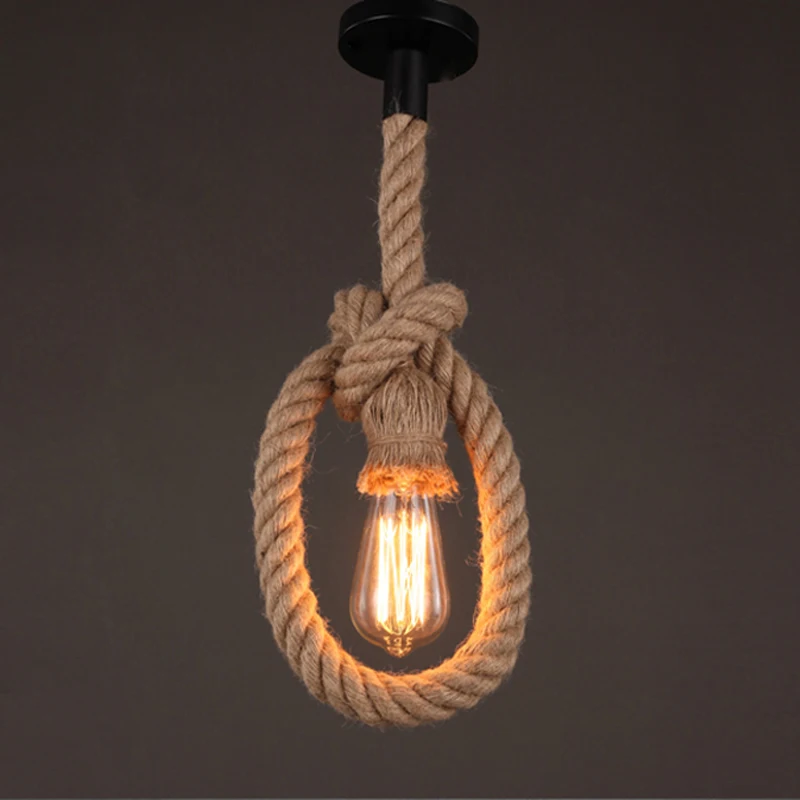 Винтажный Ретро подвесной светильник s из пеньковой веревки промышленный