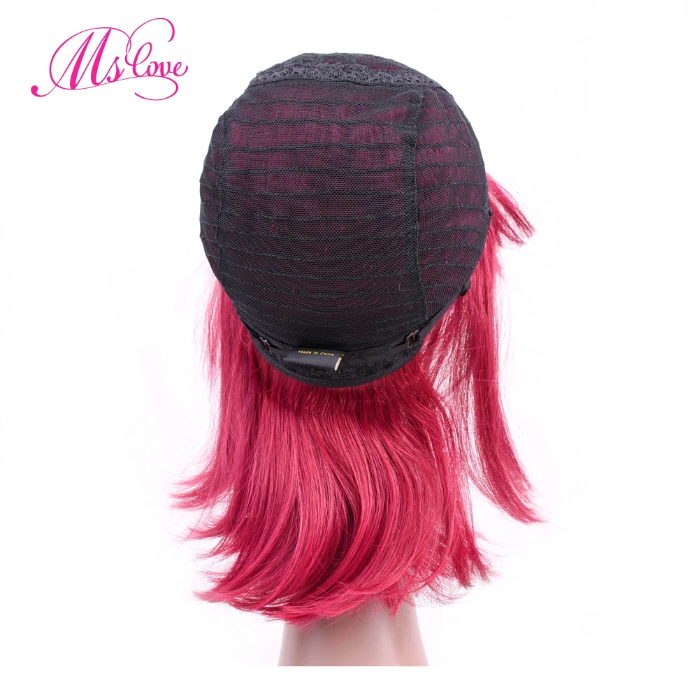 

Human Hair Wigs With Bangs 12 Inch Burgundy Short Brazilian Wig For Women Bob Wig Human Hair Machine Made Ms Love