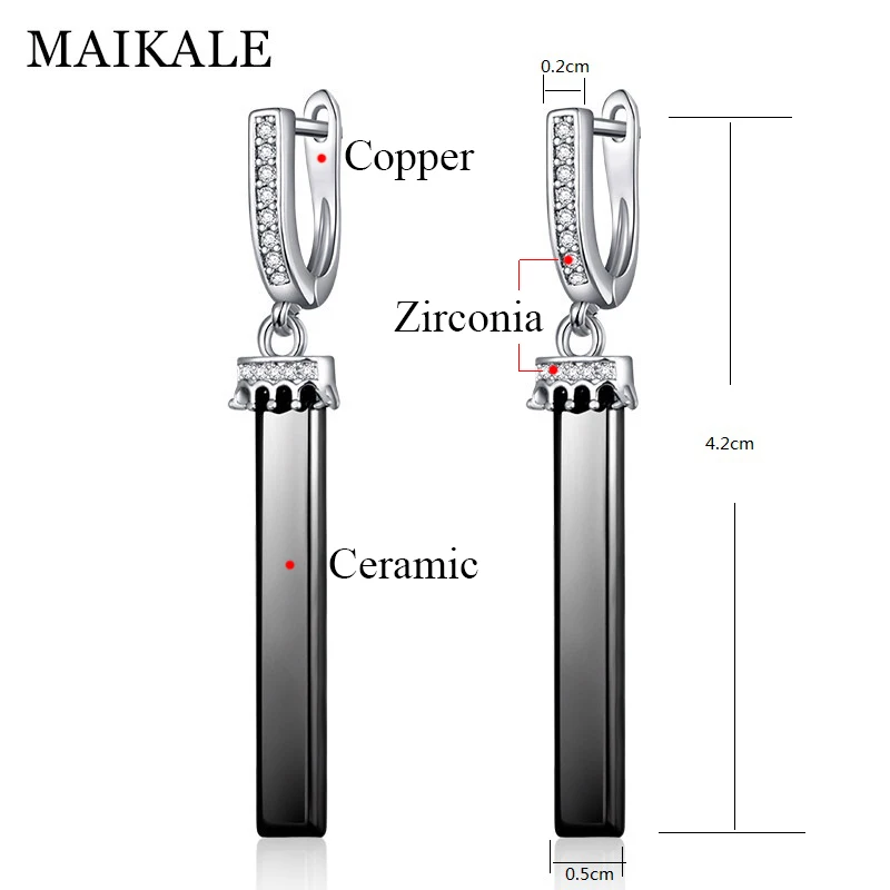 MAIKALE, черные, белые керамические длинные серьги, корона, серьги для женщин, новая мода, кубический цирконий, золото, серебро, CZ, висячие серьги, подарки