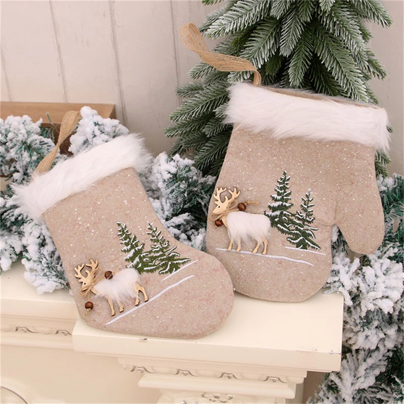 Рождественские носки льняные машинки Вышитые рождественские чулки перчатки