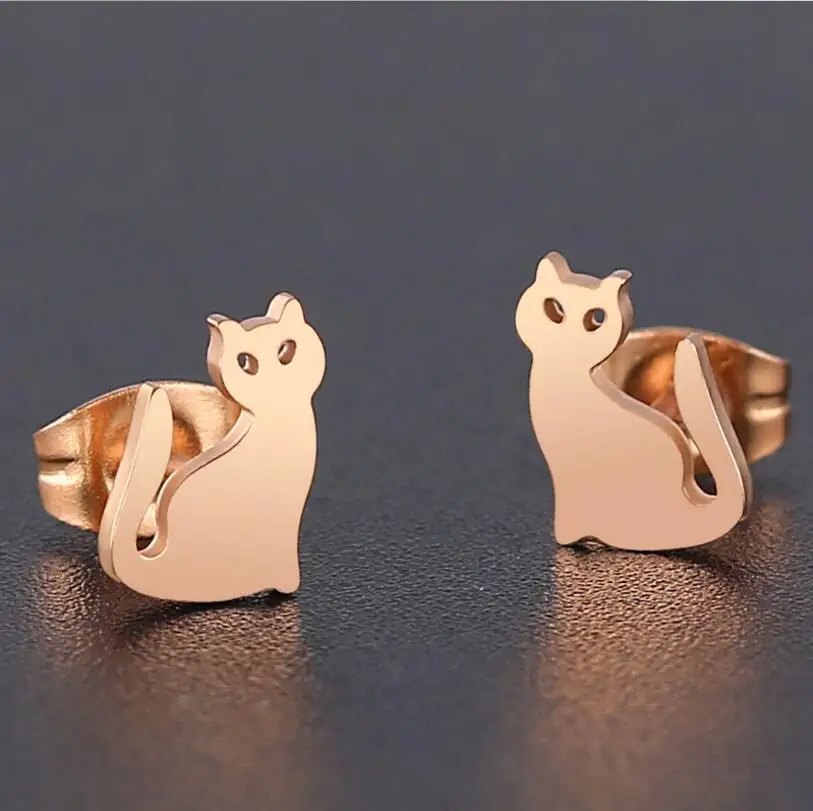 Hfarich очаровательные серьги в виде животных милого кота из нержавеющей стали для
