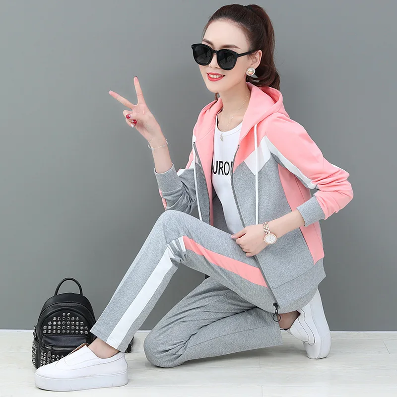 

sport suit 3PCS spring women sportswear loose hoodie running jogging outfits casual workout set tracksuit jacket+sweatshirt+pant