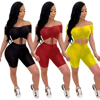 summer 2 piece female tracksuit casual women two piece set crop top and pants biker shorts set elastic skinny jogging clothing