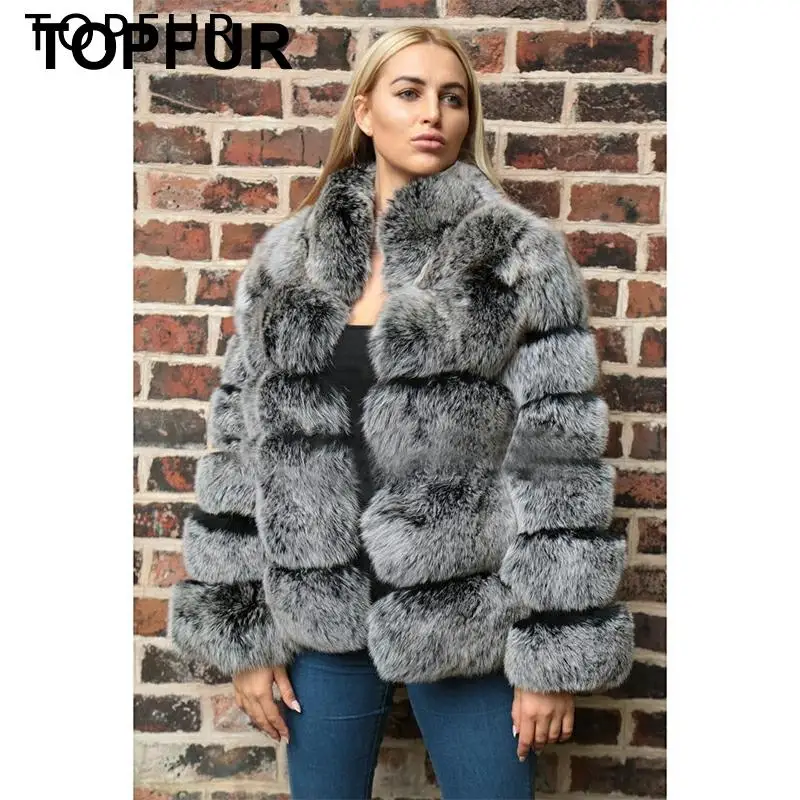 Женская шуба из натурального Лисьего меха Роскошная Шуба со стоячим воротником
