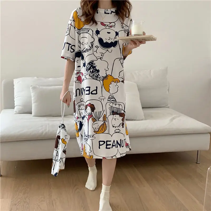 Summer Nightdress Women's Net Red Hot Home Clothes Thin Short Sleeve Pajamas Big Size Loose Cartoon Pregnant Women