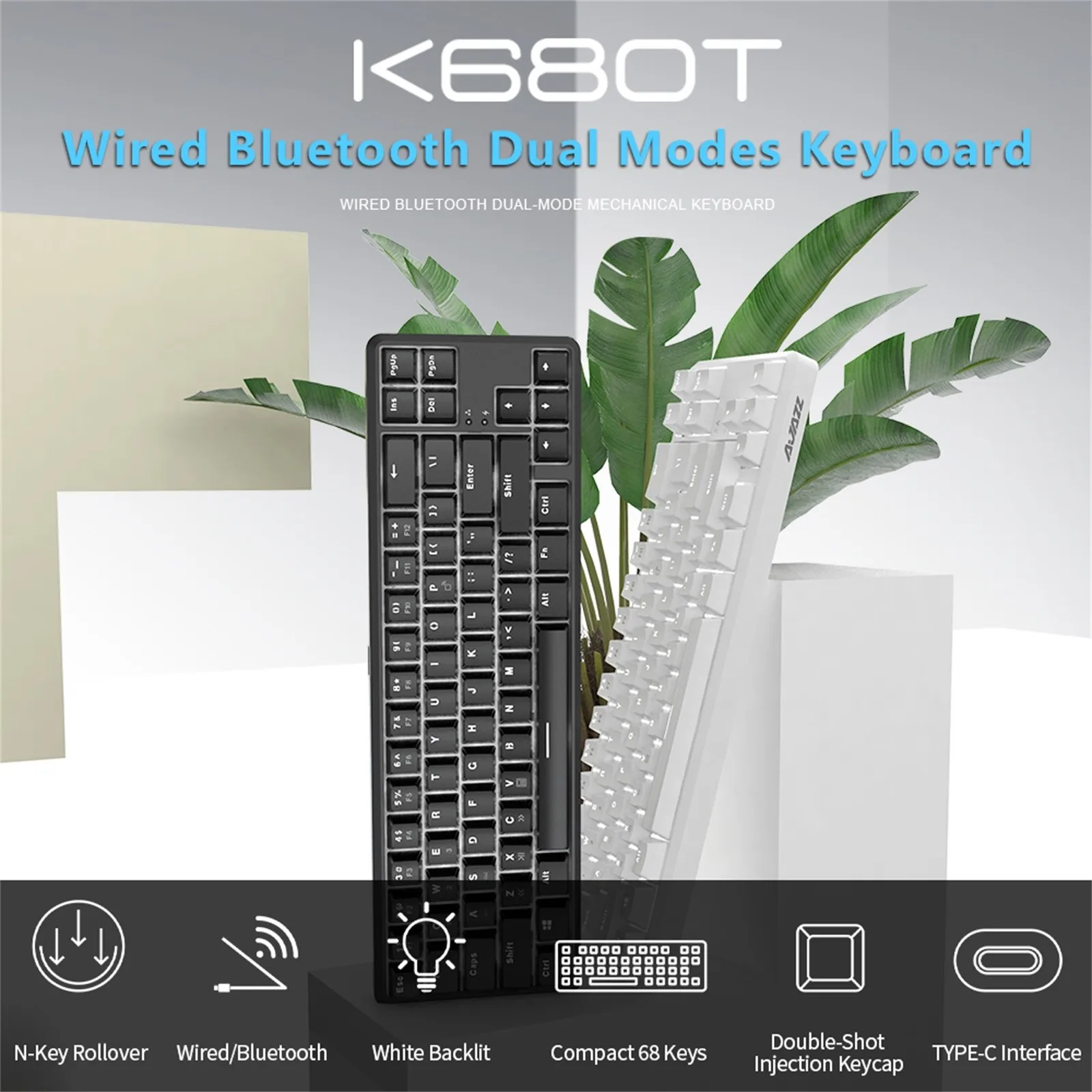 

Fast Delivery K680t Bluetooth Dual Mode68 Keys Cyan Switch Led Backlight Mechanical Keyboard Teclado mecánico retroiluminado