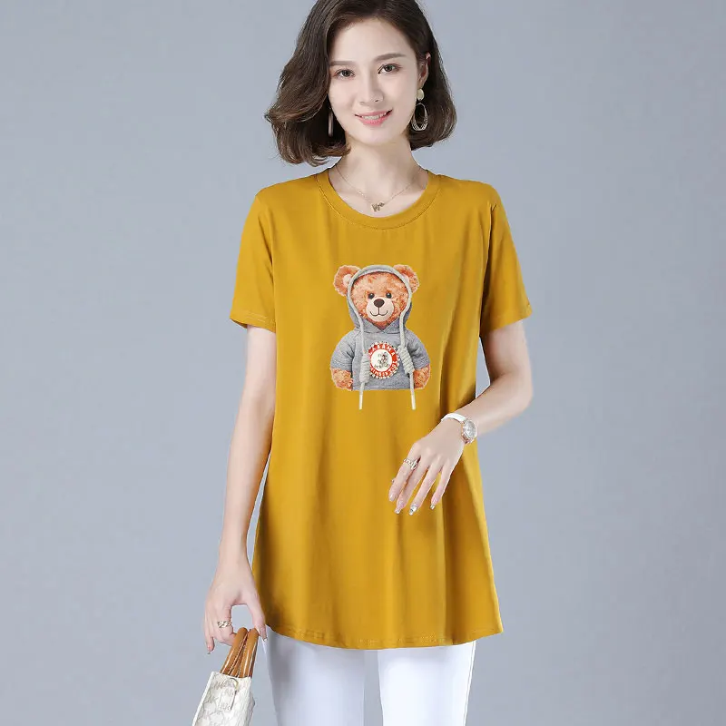 

Women Short Sleeve T-shirt Tops Summer 2021 New Casual Fashion Cute Little Bear Print Large Size Loose Cotton T-shirt