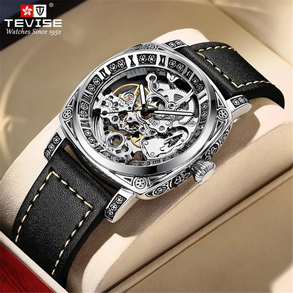 

Vintage Engraving Fashion Luxury Automatic Mechanical Watch Waterproof Watch Relogio Masculino Top Brand Leather Men Watch