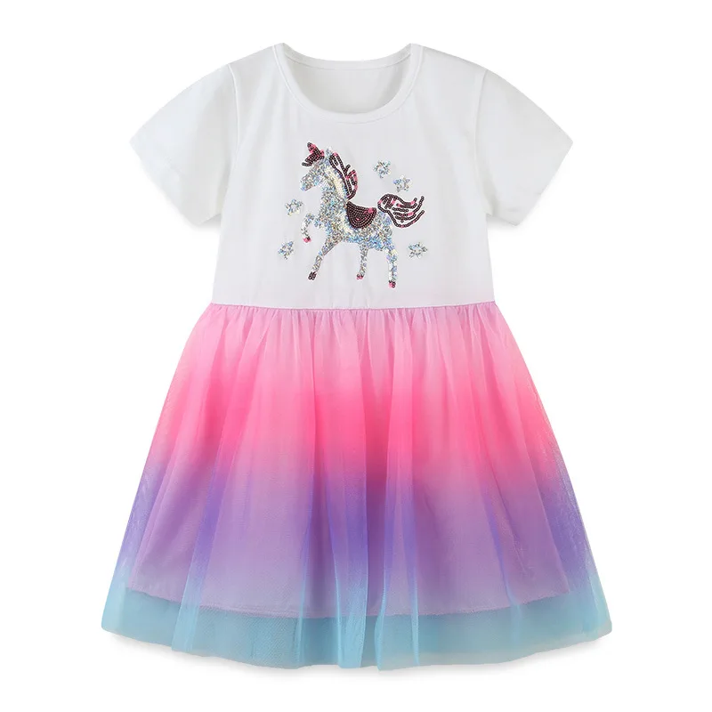 Костюм единорога для девочек лето 2021 детское хлопковое платье с радужным