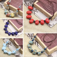 fashion ethnic style handmade ceramic bead pendant sweater chain necklace n006