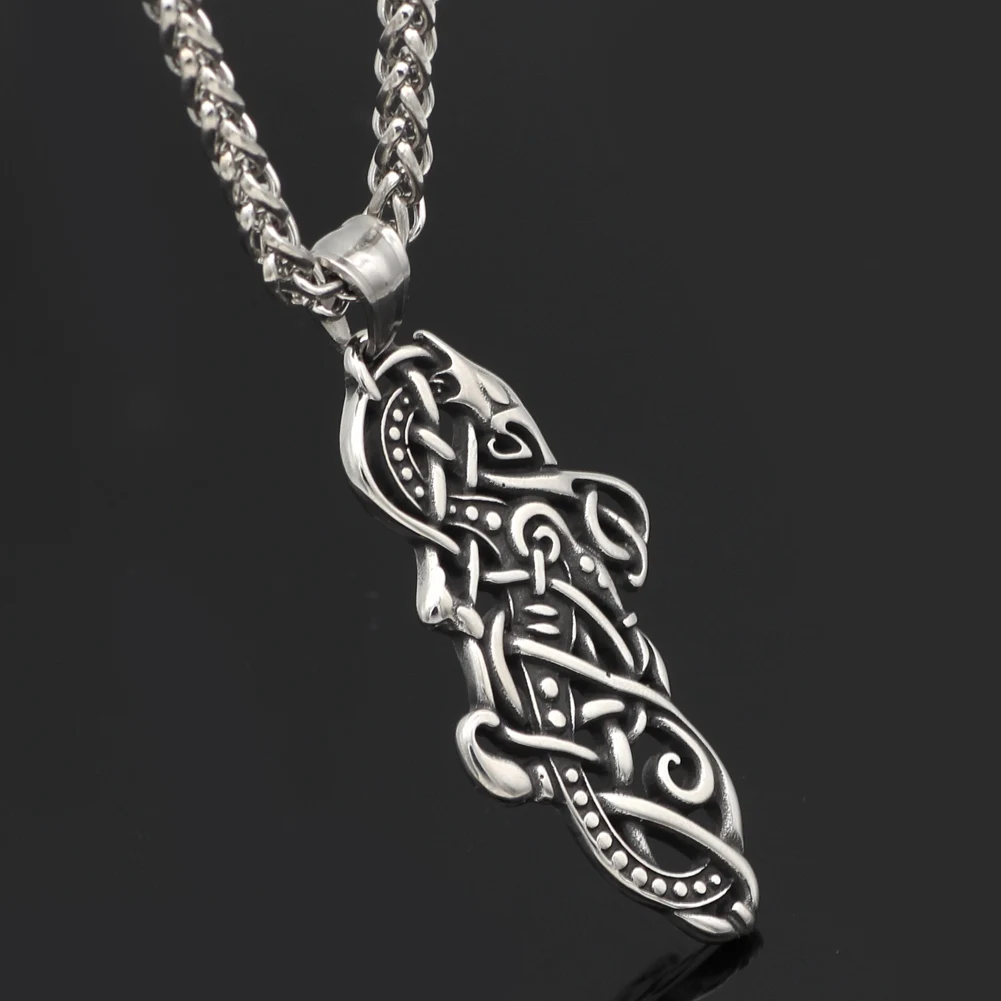 Men Stainless Steel Norse viking Amulet Wolf Ornament Animal Jewelry Pendant Necklace | Украшения и аксессуары