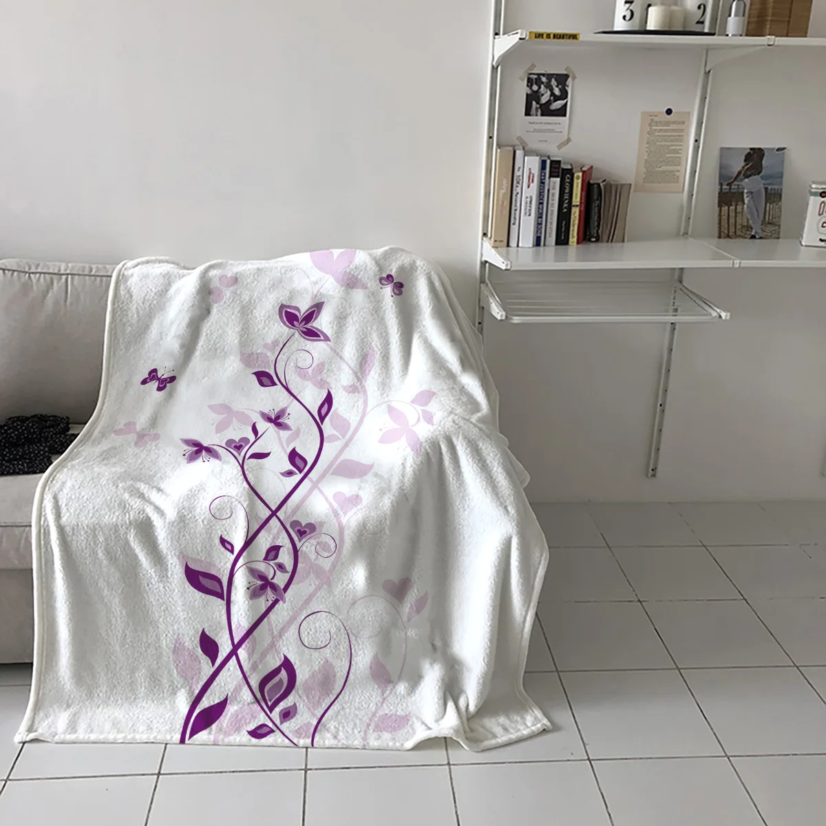 Бабочка цветок лоза белый коралловые флисовые одеяла фланелевые покрывала