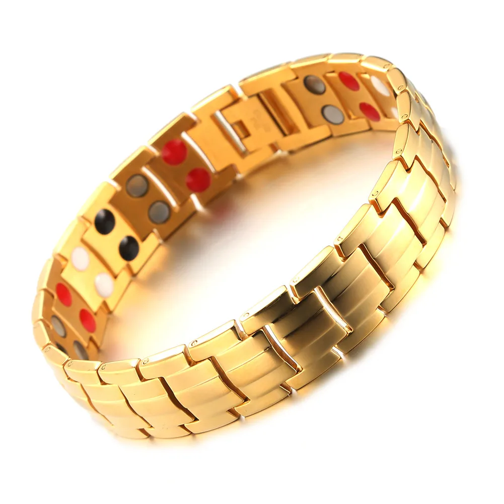 gold 4 цвета, мужские браслеты, нержавеющая сталь, магнитный браслет для мужчин, артрит, облегчение боли, терапия, артрит, лечебные браслеты - Окраска металла: gold