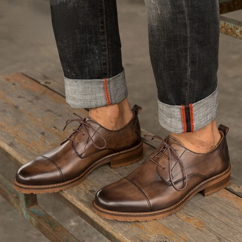 

Italian Luxury Mens Formal Shoes Genuine Leather Oxford Shoes for Male Handmade Dress Wedding Office Brogue Footwear 2021 Winter