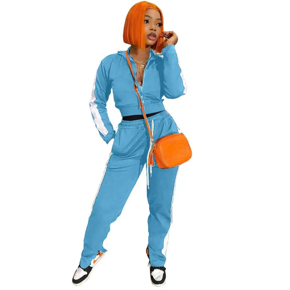 

Женский спортивный костюм с длинным рукавом, свитшот на молнии и штаны, Повседневная Свободная одежда, комплект из двух предметов, спортивн...