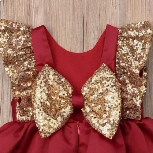 Красивое платье для маленьких девочек летнее красное с оборками и блестками