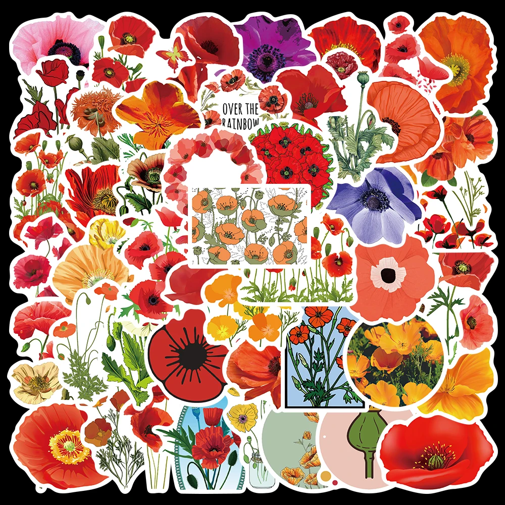 

10/50PCS Opium poppy Stickers Flower Stickers For Luggage Decoration Guitar Laptop Scrapbooking Helmet Kid Toy Graffiti Decal