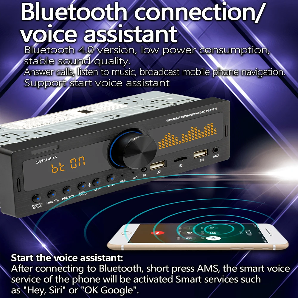 $135.45 SWM-80A 1 DIN Car Radio Mp3 Player 12V Remote Control Digital Support Bluetooth FM USB GPS positioning Car music player 1DIN