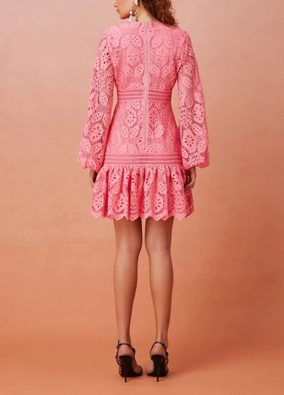 

2 Colors Autumn Sexy V-Neck Long Sleeve Lace Dress Pink Elegant Celebrity Fashion Party Wedding Birthday White Dresses