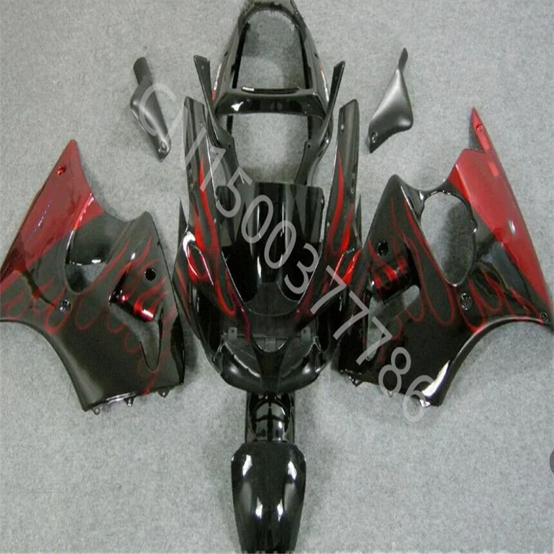 

Black red flames Motorcycle Fairing Kit for KAWASAKI Ninja ZX6R 00 01 02 ZX 6R 2000 2001 2002 ABS Injection Fairing set