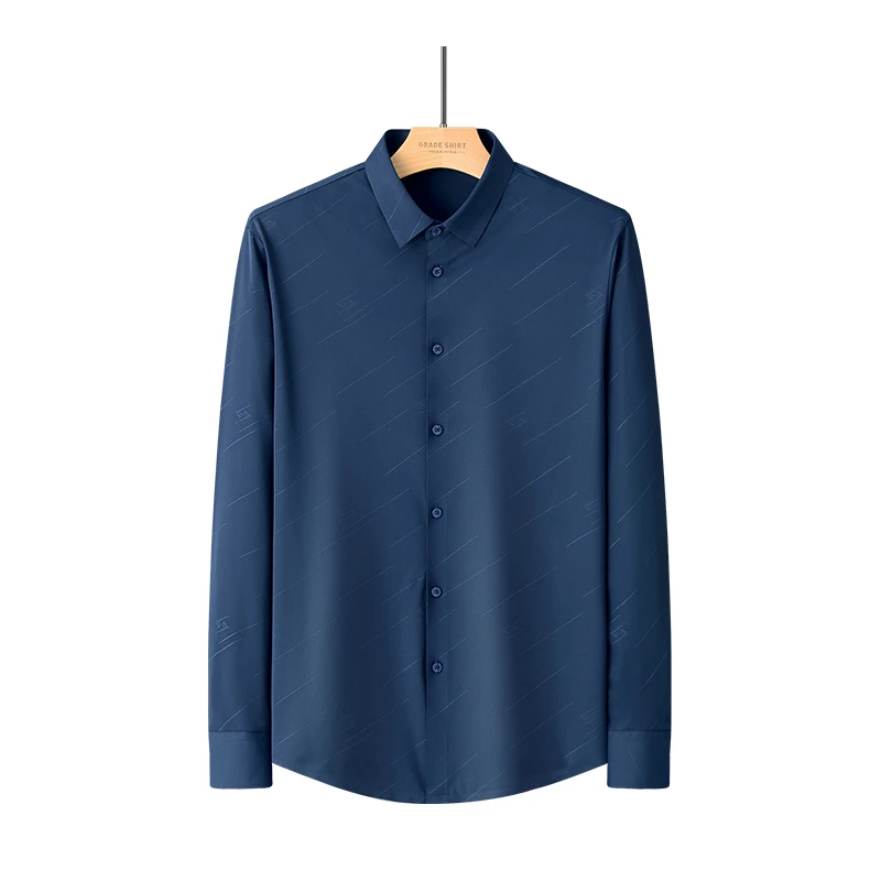 

Мужская рубашка с длинными рукавами, из мягкой ткани, с диагональным принтом в полоску, без переднего кармана