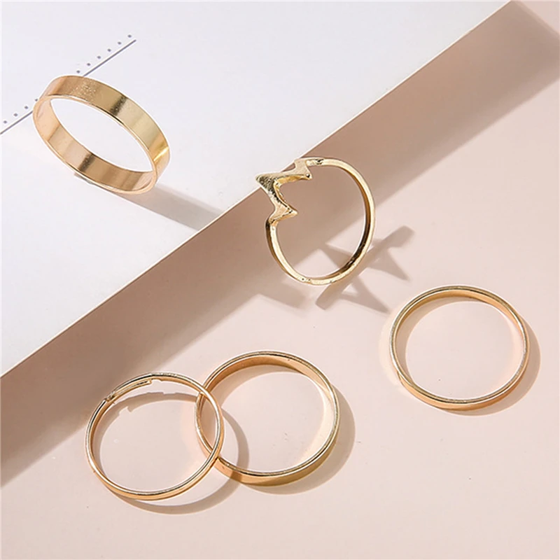 5 шт./компл. Новинка модные золотые кольца с молнией и волной комплект