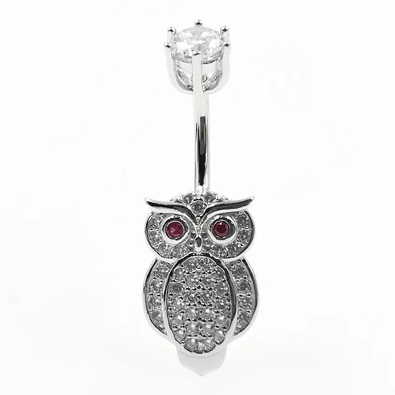 

925 sterling silver belly button ring owl shape cubic zircon navel piercing jewelry