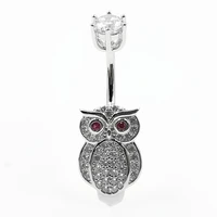 925 sterling silver belly button ring owl shape cubic zircon navel piercing jewelry