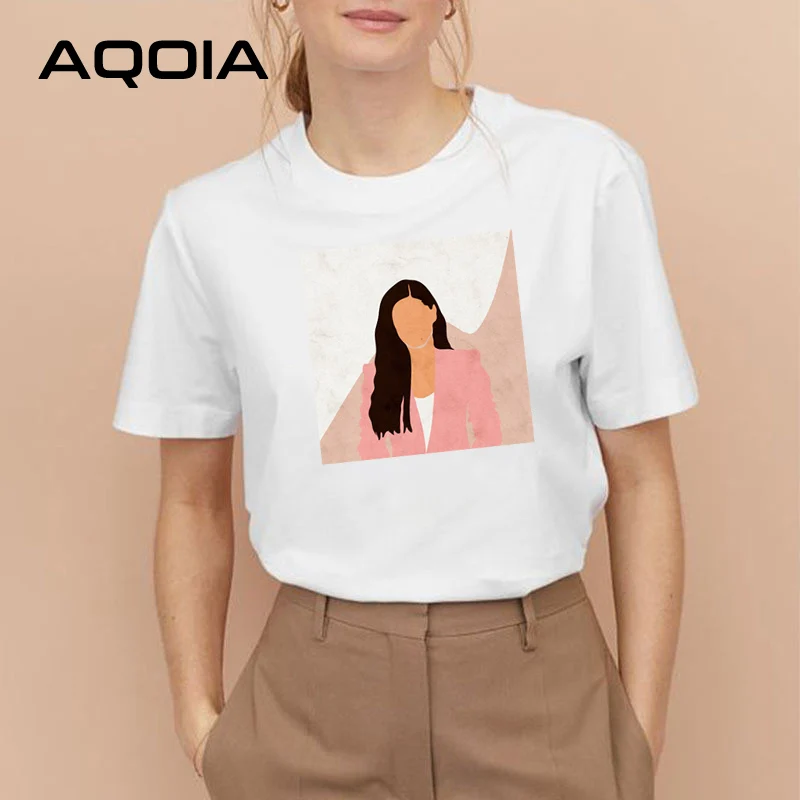 AQOIA винтажная женская футболка с абстрактным рисунком коротким рукавом в