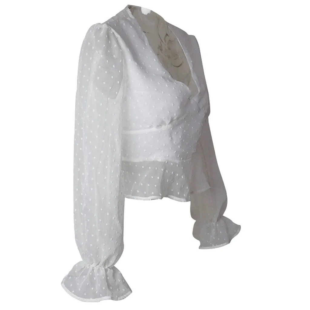 Женская прозрачная футболка с длинными рукавами белая тонкая шифоновая